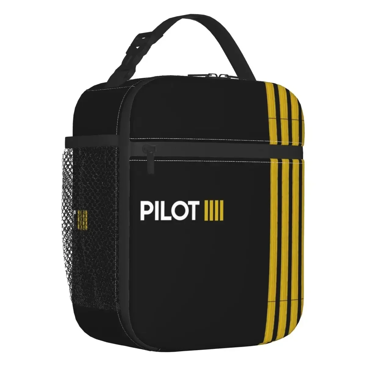 

Pilot Captain Stripes Insulated Lunch Bags for Women Aviation Airplane Aviator Portable Thermal Cooler Food Lunch Box School