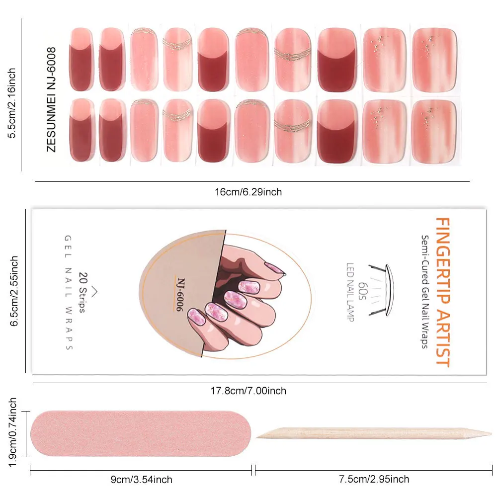 Semi-cured Gel Nail Sticker Tools 20 pcs Set - Sticker with Shinning Nail Art Pattern for Nails Works with UV/LED Nail Lamp