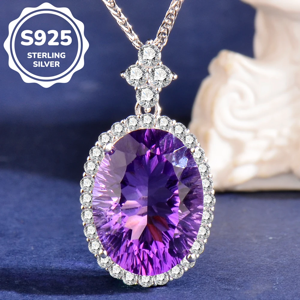 

925 Silver Natural Amethyst Pendant, Paired with a 925 Silver Necklace, Suitable for Women, Simple and Elegant Pendant, Exquisite and Fashionable Necklace, Elegant, Classy, High-End, Holiday Gift, Valentine's Day Gift, Mother's Day Gift, Gift for Loved On