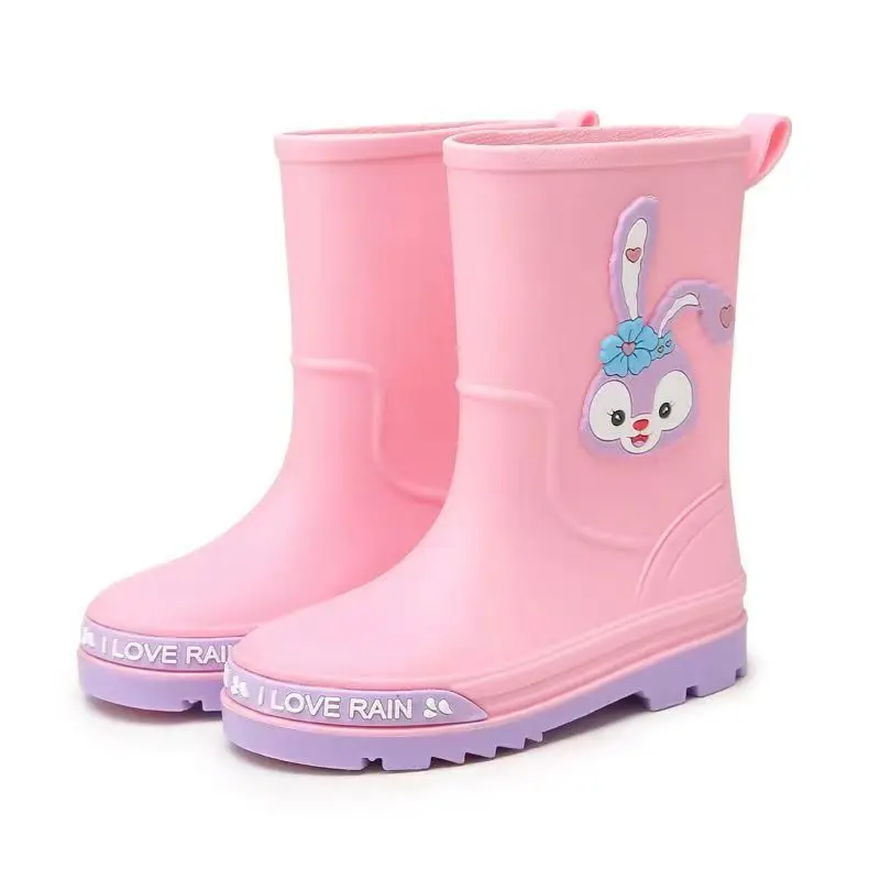 2024 New Children\'s Four Seasons High Top Rain Shoes Girls Soft Bottom Non Slip Lovely Cartoon Cover Foot Water Shoes