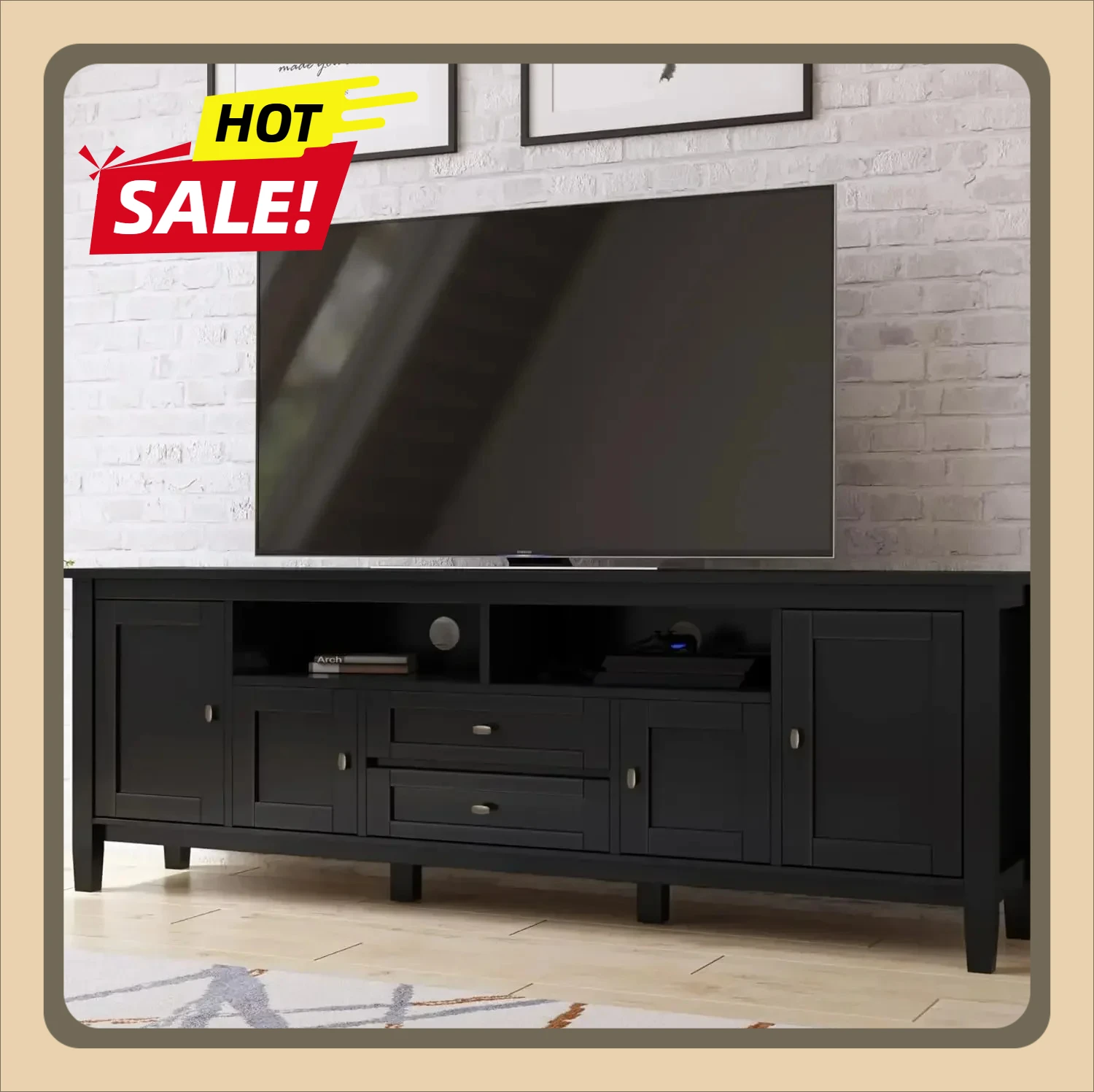 

72 inch Wide Warm, Farmhouse Rustic Shaker Style Solid Wood TV Media Stand, Living Room Entertainment Center fireplace tv stand