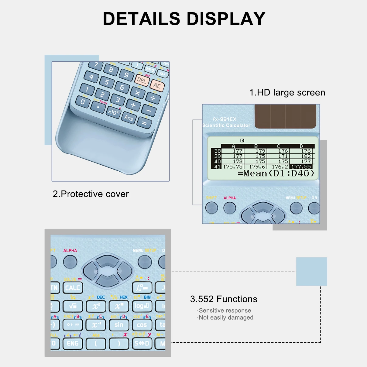 BLUE-FX-991EX - Scientific Calculator Battery Power Advanced, with 552 functions, suitable for school students and teachers