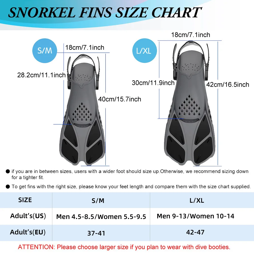 Snorkel Fins Swimming Flippers Adjustable Buckles Short Silicone Scuba Diving Shoes Open Heel Travel Size Adult Men Womens view 6