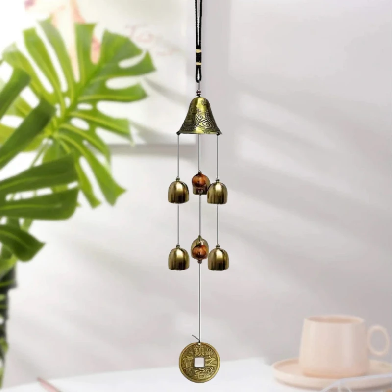 Lucky Copper Alloy Wind Chimes Home Decoration 16inches Loong Tail Shape Hanging Ornament Wind House Protective Bell Craft Art