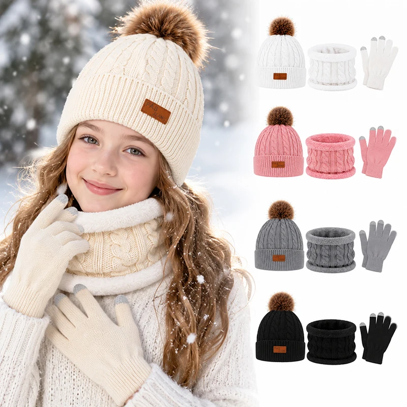 conjunto-de-3-pecas-gorro-de-inverno-de-malha-cachecol-e-luvas-com-tecnologia-touchscreen-quente-com-pompom-touca-infantil-protetor-de-pescoco-ideal-para-adolescentes-a-partir-de-10-anos-e-adultos