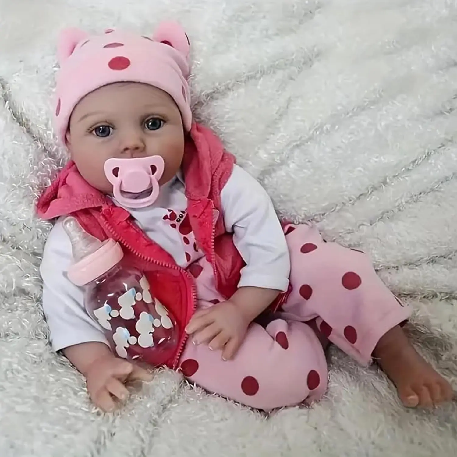 

55cm Lifelike Reborn Toddler Girl Doll with Pink Giraffe Outfit Soft Body Realistic Baby Doll Collectible Toy for Ages 3+