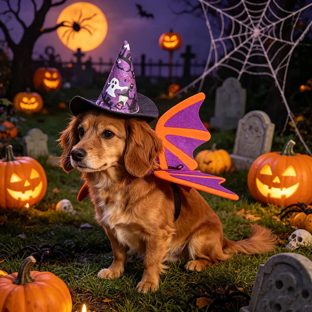 1 set 3 pcs Pet Cat Bat Wings Hat and Bow Tie for Halloween Party Decoration, Puppy Cosplay Bat Costume,Cute Puppy Cat Dress Up