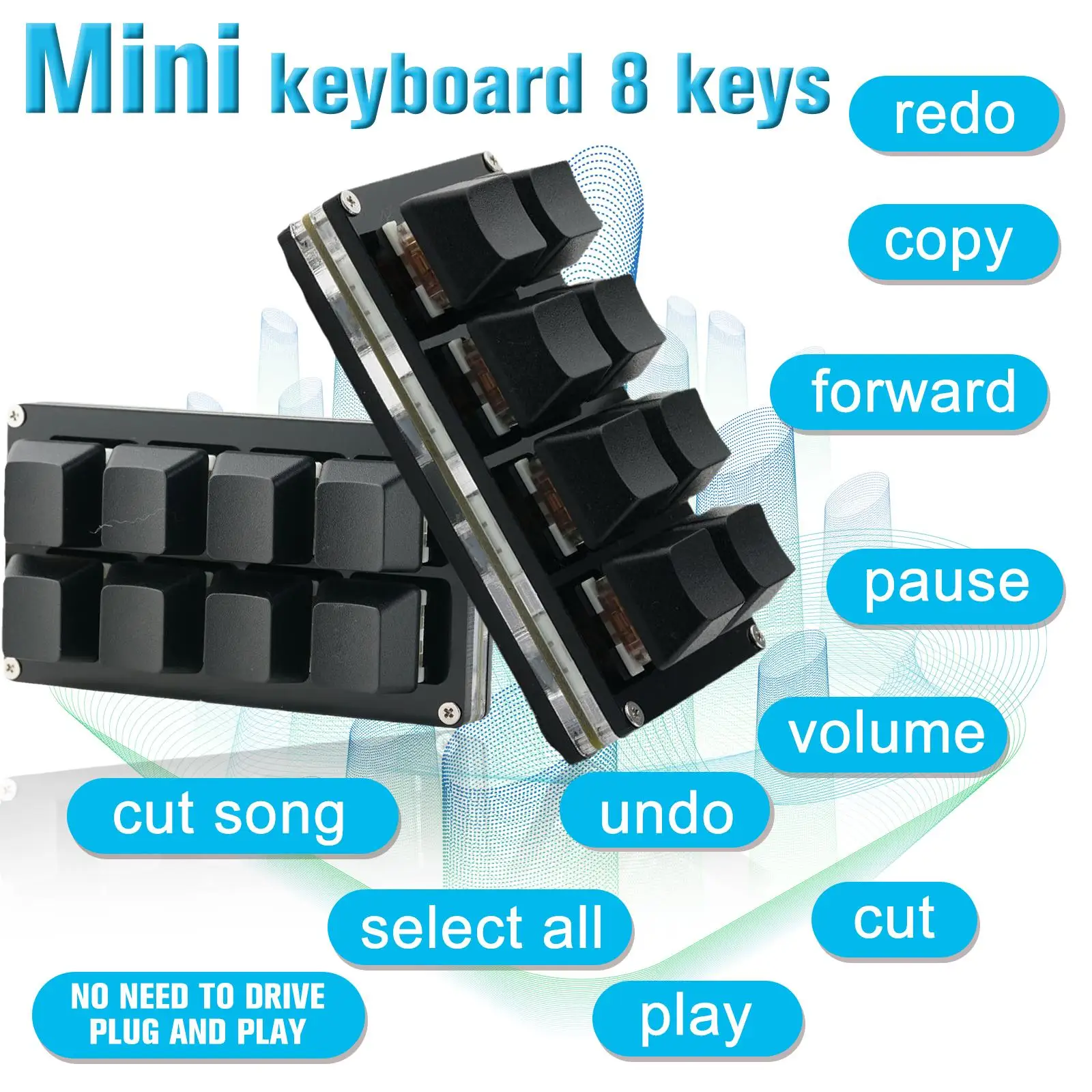 8Keys Custom Mini Keyboard For Gaming Black Keypad DIY Programming Shortcuts USB Mechanical Luminous Hot-swappable Keypad