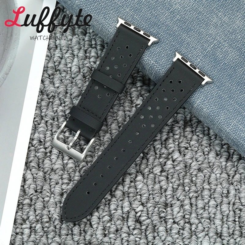 حزام ساعة قماش شراع ممتاز لساعة أبل 38/40/41/42/44/45/46/49 ملم لساعة Iwatch 1-10 SE Ultra 2 أزرق أخضر أسود