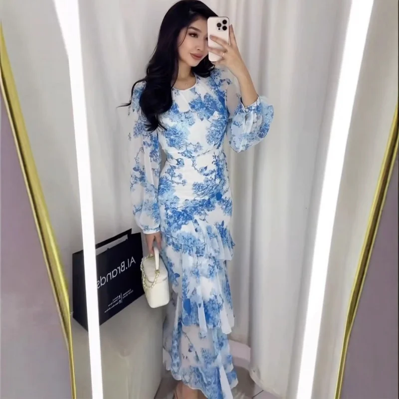 

2025Spring New Floral Design Chiffon Printed Dress for Women