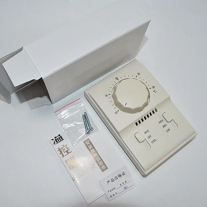 Mechanical Thermostat for Central AC – 3-Speed Switch Fan Coil Unit Controller, Manual Rotary Knob Panel