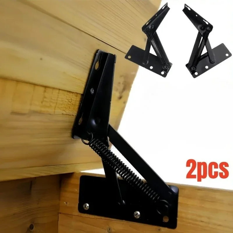 2Pcs Heavy Duty Steel Spring Hinges | Black 80° Folding Lift Top Hinges for Cabinet Doors Sofa Bed Furniture Surface Mount