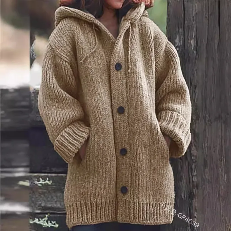 

Vintage Harajuku Knit Cardigan Autumn Winter Hooded Coat Women's Sweater Loose Warm Tops Long Sleeve Black Coat Design Cardigans