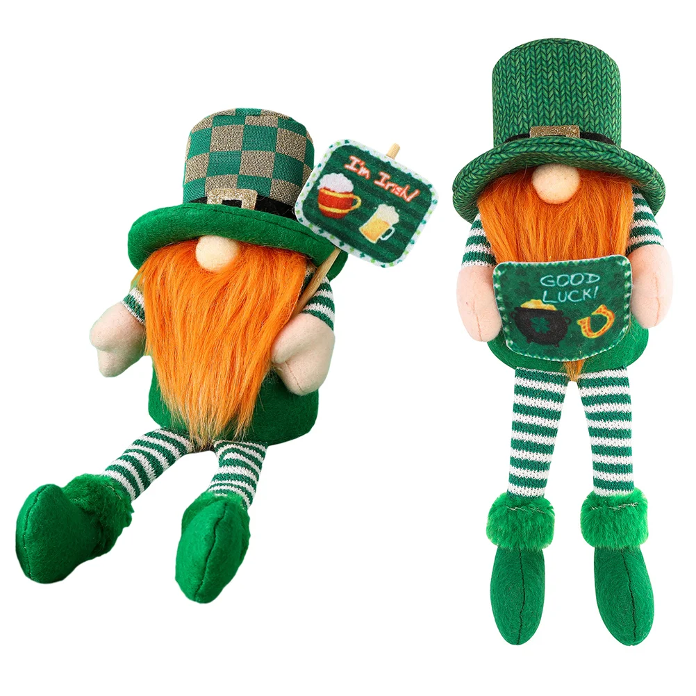 2 Pcs St Patrick's Day Dwarf For Home Gnome Plush Decor Decorations Festival Style Polyester Gift Office Ornament