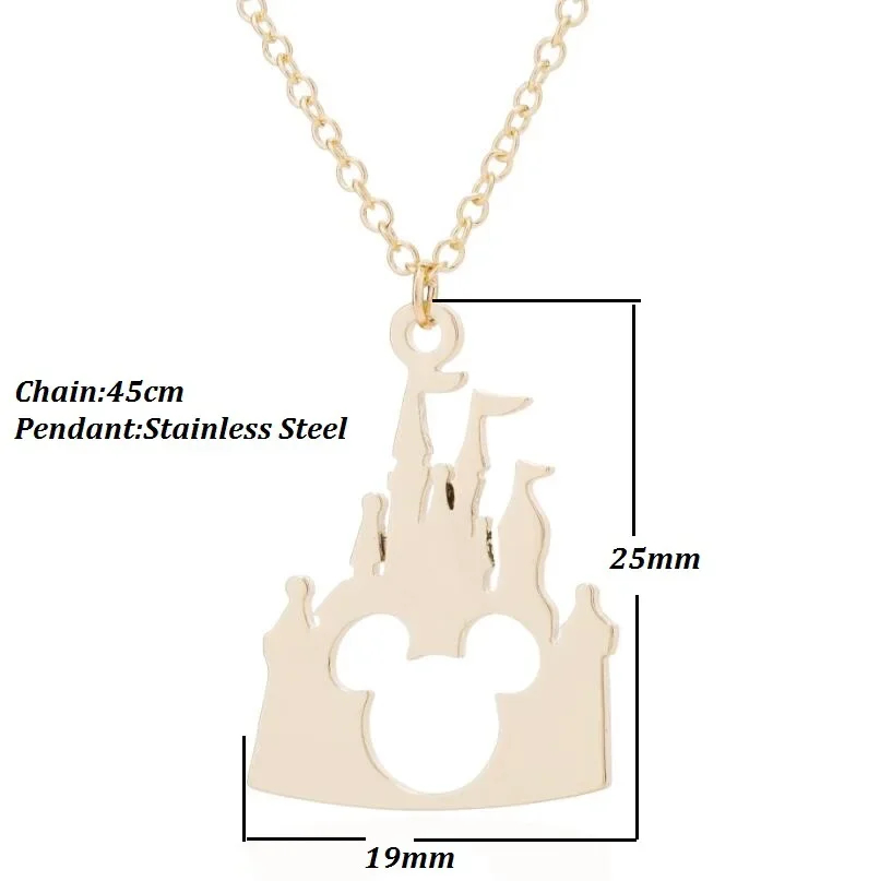 Disney Mickey Mouse Cartoon Castle Mickey Head Pendant Necklace Castle Animal Jewelry for Women Necklaces Fashion Accessories