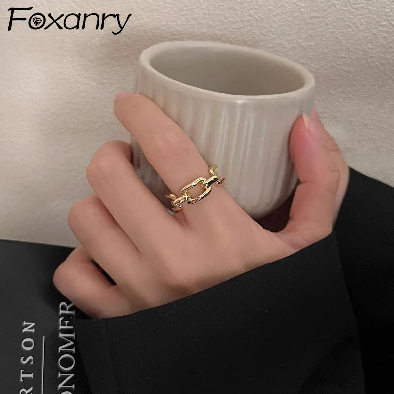 Foxanry Gold Color Chain Geometric Ring For Women Couples Creative Fashion Simple Personality Daily Party Jewelry Gift Wholesale