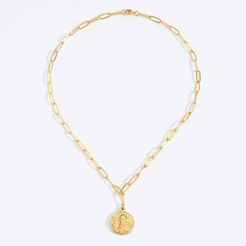 Collar con colgante de medalla de San Benito de acero inoxidable para mujer, collar de cadena con cerradura de Metal de Medalla San Benito, Religiosas