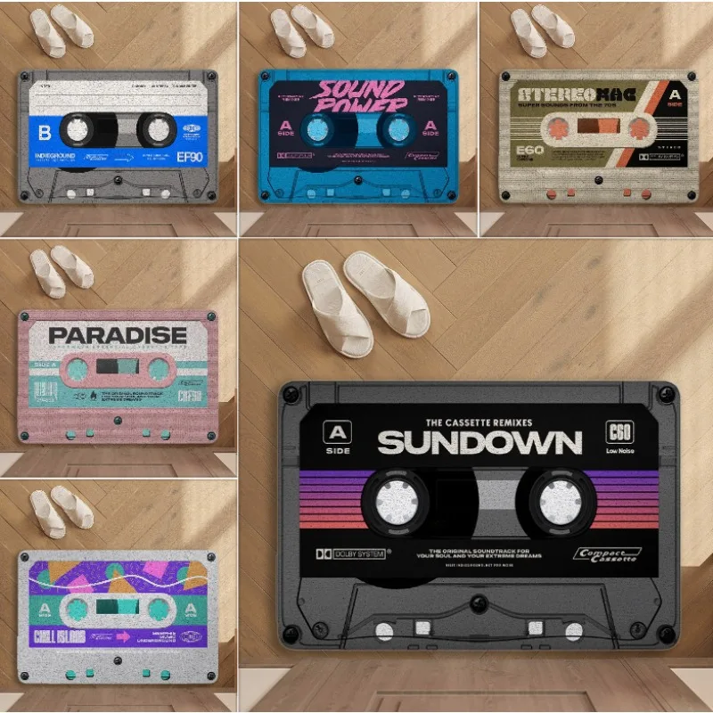 

Home Floor Mat Retro Cassette Tape Bedroom Bathroom Kitchen Adjustable Floor Mat Dirt Resistant Easy To Decorate Home Floor Mat