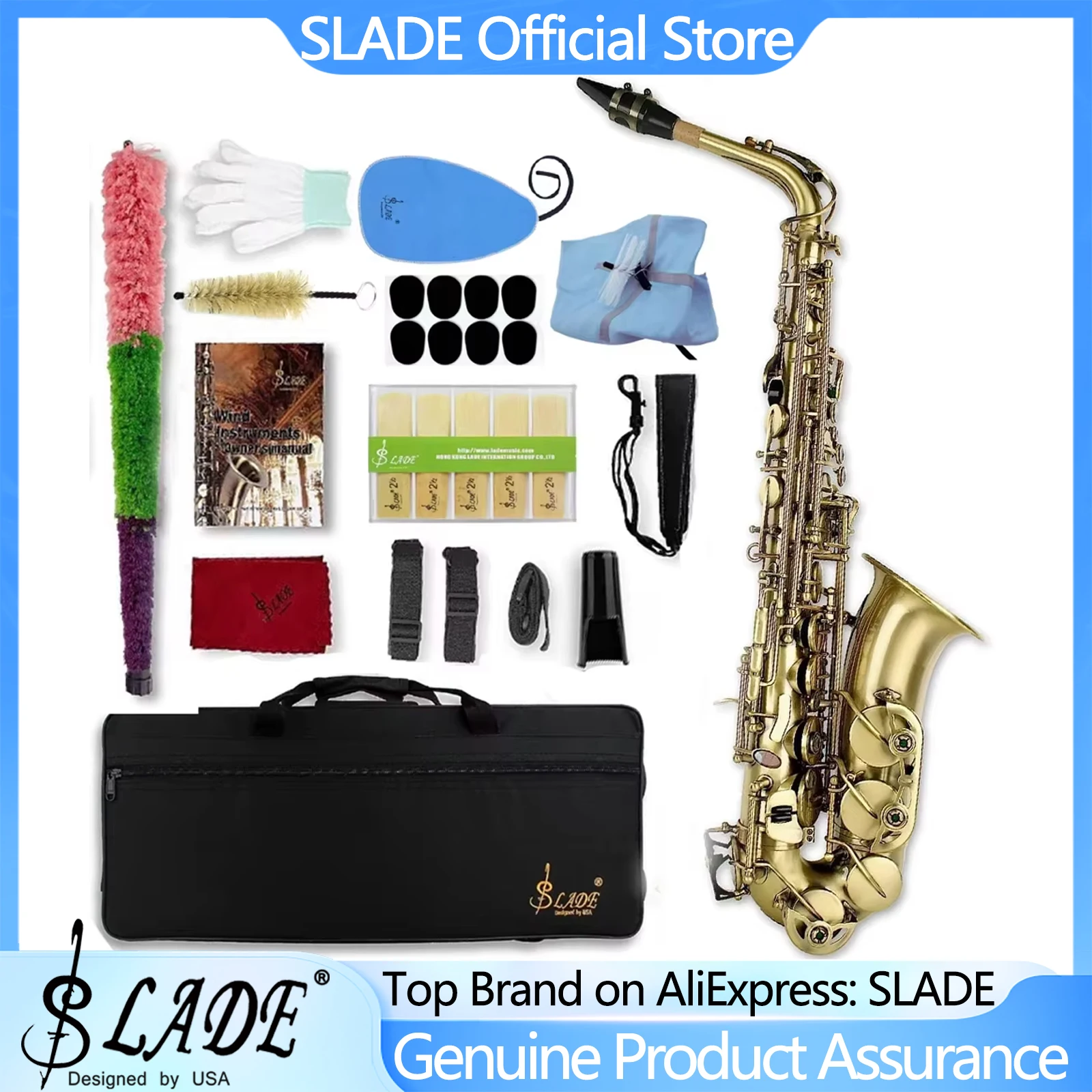 SLADE Cyan Antique Saxophone Eb Alto Saxophone Brass Body Saxophone Set with Case Reed Sax Accessory Professional Woodwind Sax
