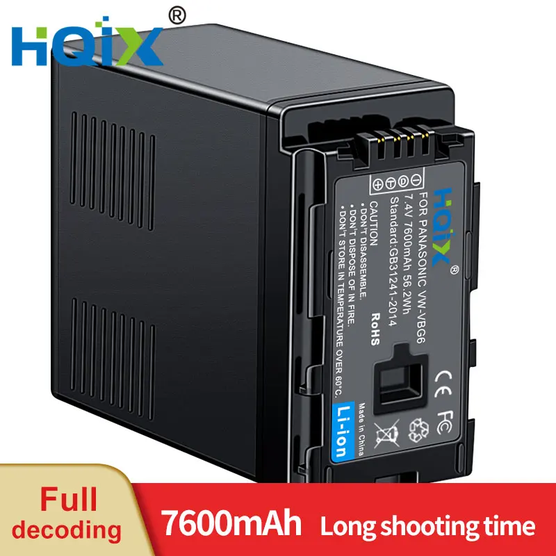 HQIX for Panasoinc AG-HMC40 HMC43MC HMC70U HMC71MC HMC73MC HMC83MC MC130MC HMC155 AC130AMC HMC151E Camera VW-VBG6 Charger Batte