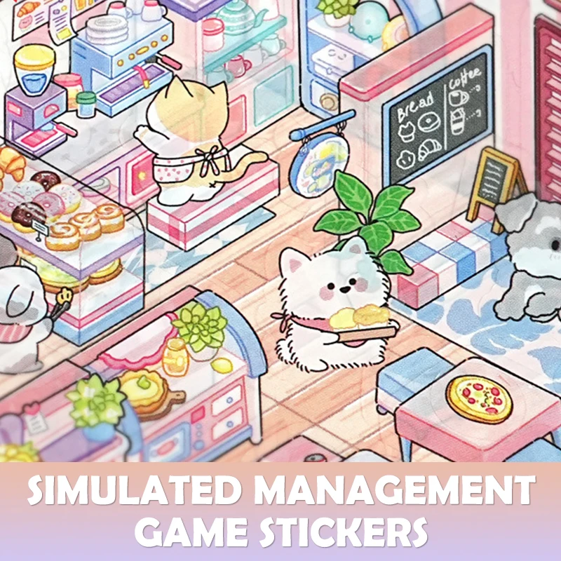 1 комплект, забавные наклейки для выпечки в супермаркете, милые наклейки с мультяшными сценами, креативные трехмерные наклейки сцены кабины