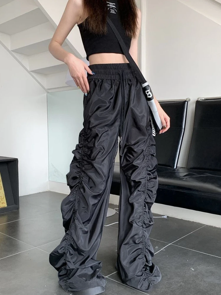 American Hip Hop Pants Women Y2k Folds Streetwear Gothic Loose Fahsion Vintage Drawstring Casual Hotsweet High Waist Aesthetic