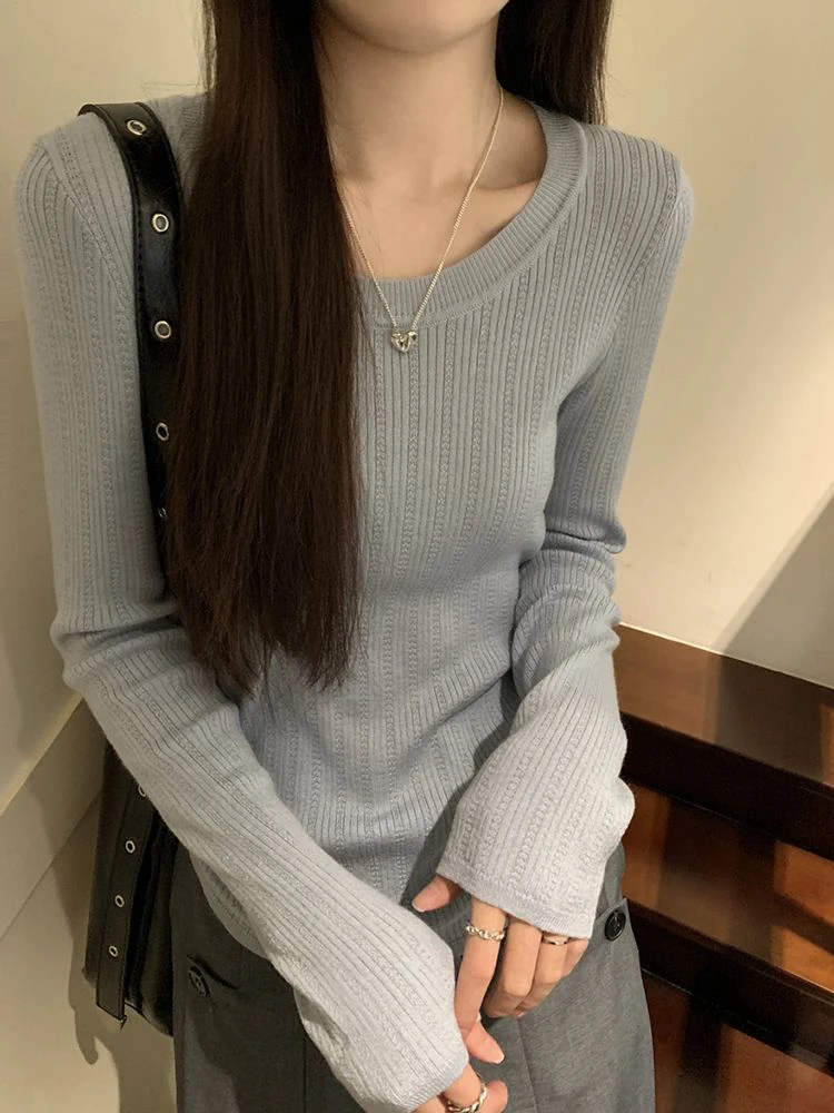 

Long Crew Slim Fit Base Layer Top Soft Korean Winter New Pure Color Women's Knitted Sweater