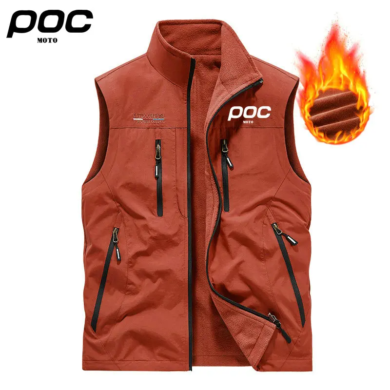 

New Winter Men's Multi-pocket MOTO POC Hiking Vests Outdoor Fleece Fishing Vest for Men Warm Tooling Sleeveless Jackets Clothing