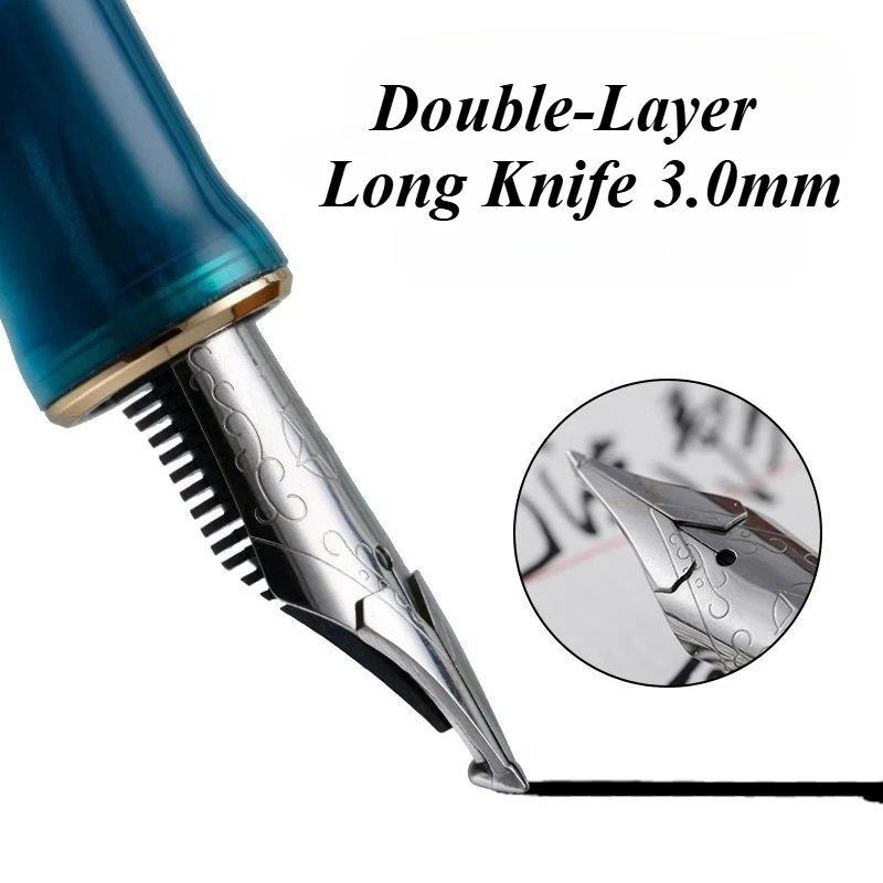 

Double Layer 3.0m Thick Long Knife Grinding Fountain Pen High-grade Acrylic Resin Pure Manual Polishing Large Iridium 1.2mm Pen