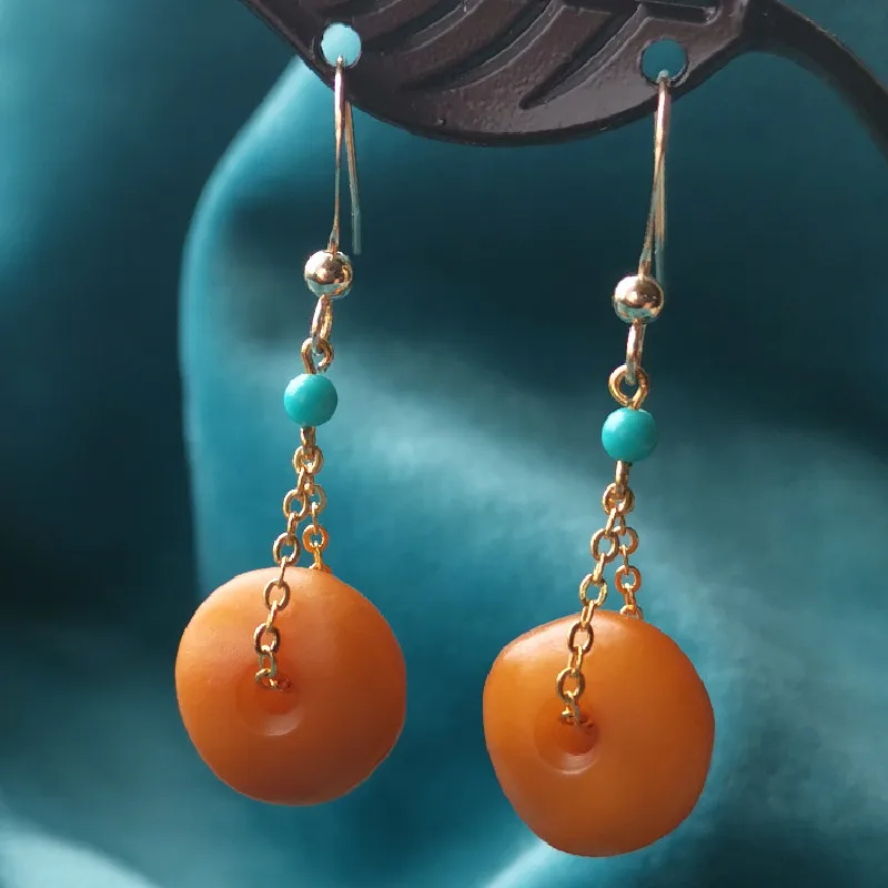 

Old Amber Round 14K Gold Plated Color Retention Earrings Women