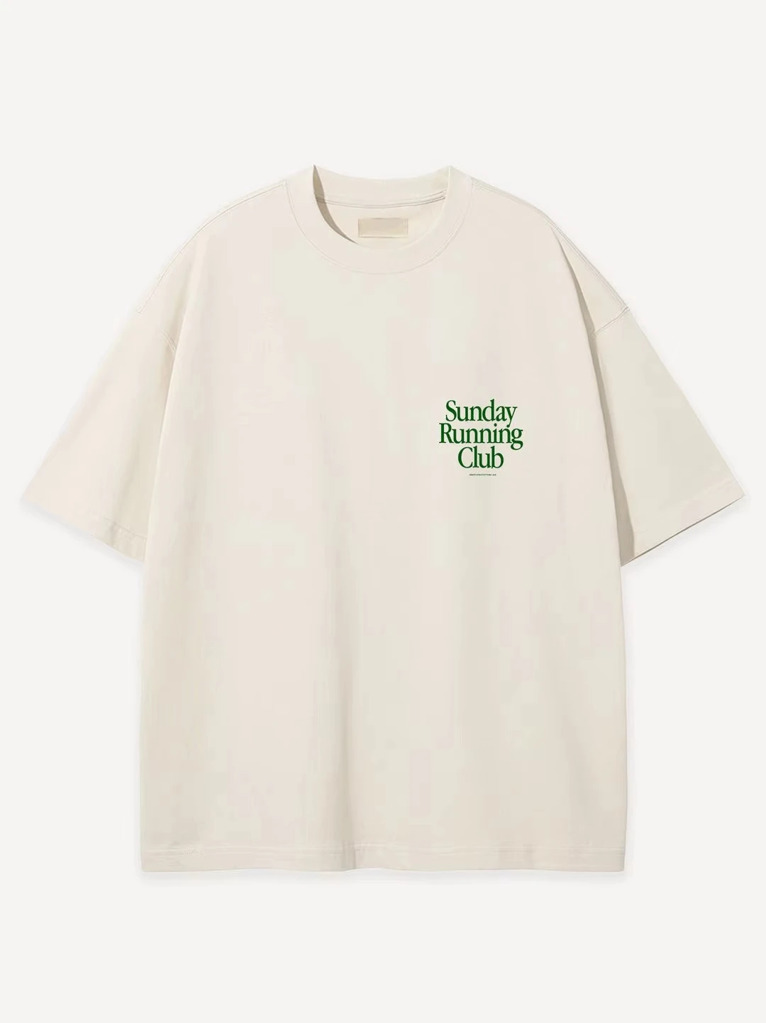 Unisex Oversized Sunday Running Club Print T-Shirt Off White Heavy Cotton Short Sleeve Vintage Casual Athletic Streetwear Tee