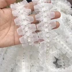 4CM Wide HOT Embroidery White Flower Tulle Lace Fabric Trim Ribbon DIY Sewing Ruffle Applique Collar Dubai Dress Guipure Decor