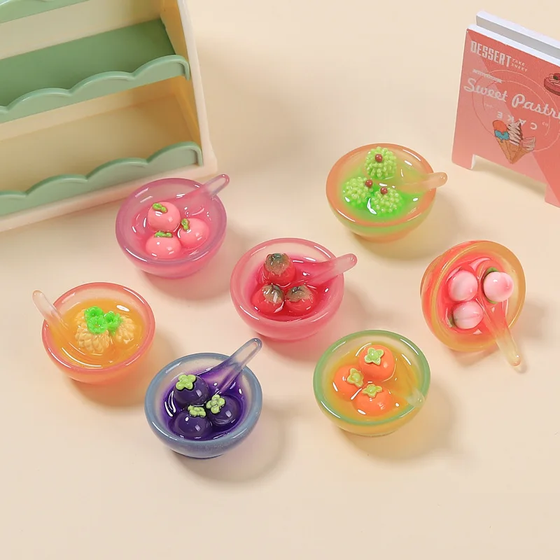 2pcs/lot Dollhouse Mini simulation Food Play Creative Fruit Tangyuan Fruit Fishing Bowl Cup Doll Accessories Toy