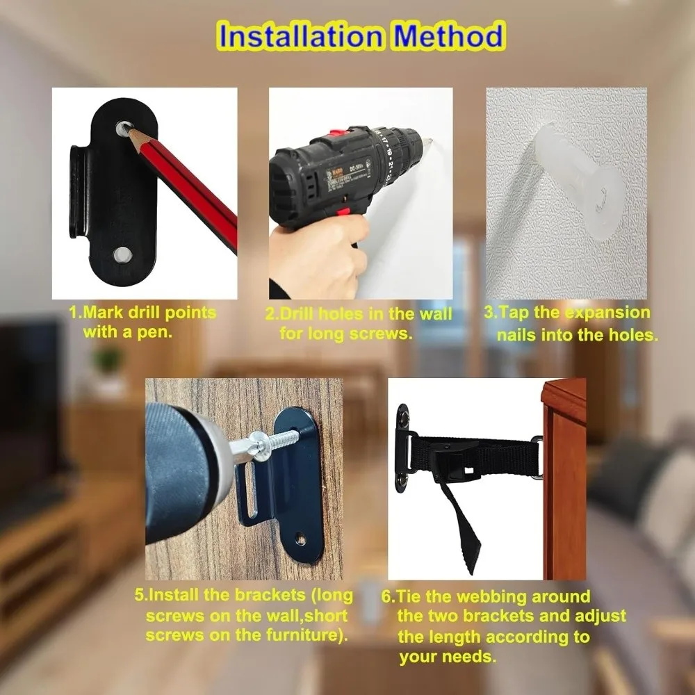 

Adjustable Furniture Anchor Kits Anti Tip Wall Anchor Shockproof Straps Fixed Strap Fixed Anchor Furniture Anchors