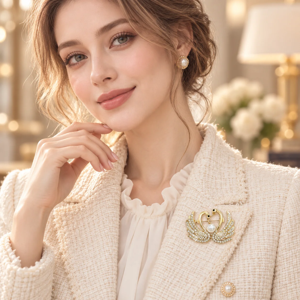 Golden Double Swan Brooch for Women, Rhinestone-Embellished Heart-Shaped Swan Design, Alloy Pin with Faux Pearl Pendant, Animal Brooch for Adults, Ladies' Suit, Sweater, Scarf, Dress Decoration Accessory, Daily Commute, Date, Party, Wedding, Banquet, Photography Outfit, Sparkling and Exquisite, Light Luxury Style, Romantic Couple Swan Brooch Gift Recommendation, European and American Fashion, Unique and Versatile Design Accessory, Bag Decoration, Hat, Scarf, Brooch, Elegant Temperament, Trendy Style, Personalized and Chic, Versatile Design Accessory, Bag Decoration, Hat, Scarf, Brooch, Elegant Temperament, Fashionable New Style, Unique and Distinctive, Versatile Design Accessory