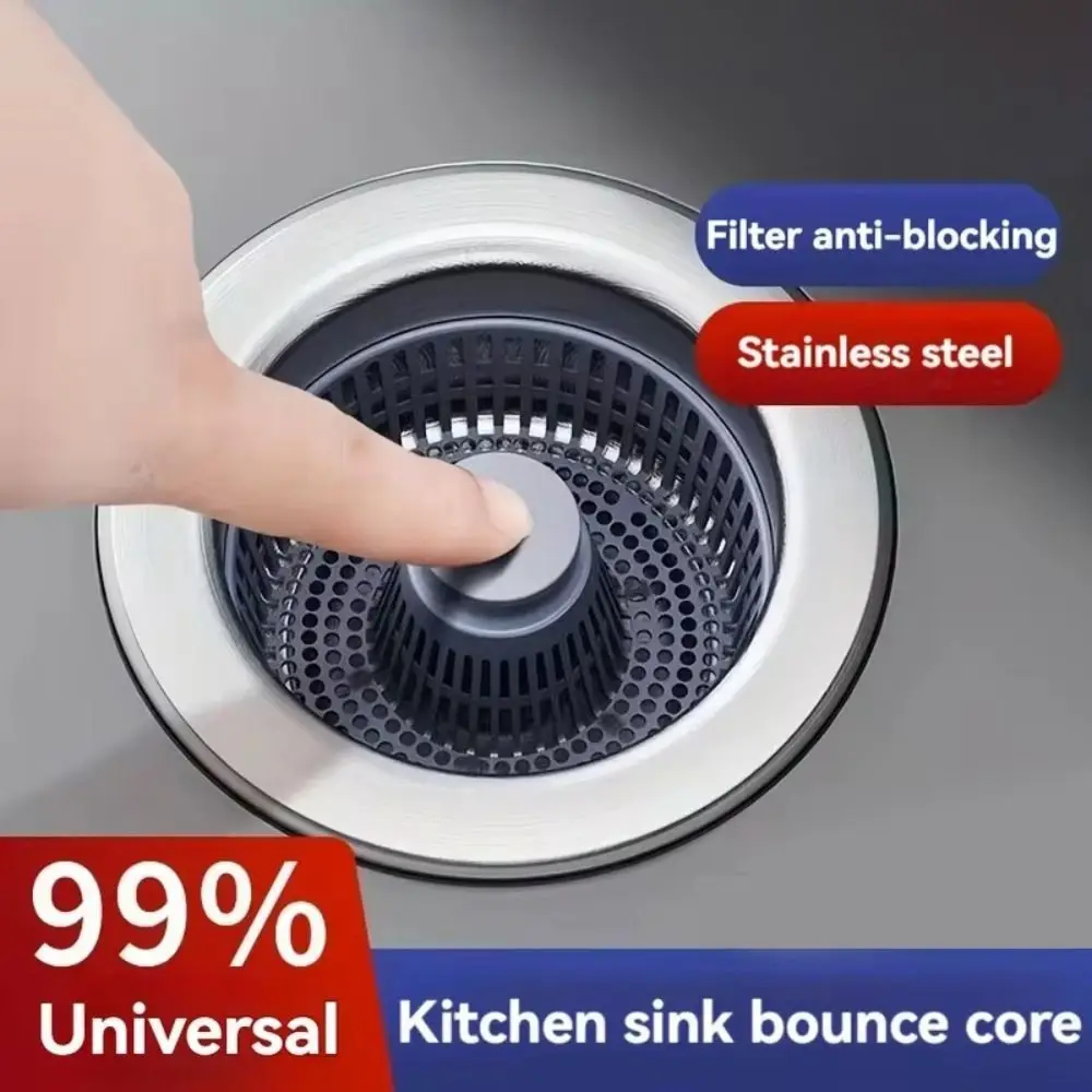 Stainless Steel Kitchen Sink Strainer with Anti-Clogging Bounce Core Rust-Proof Mesh Basket Filtering Filter Anti-blocking