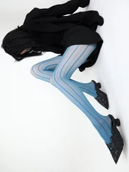 Spice Girls Sexy Striped Pantyhose Summer Thin Sheer Fine Mesh Breathable Look Slim Y2K Lolita Cool Trend Tights