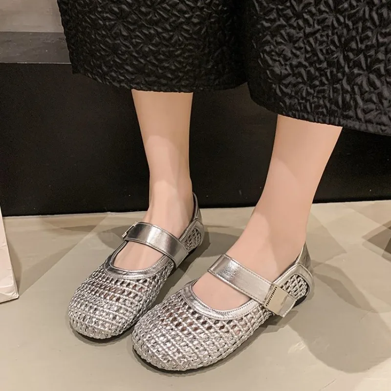 

Women's Genuine Leather Braided Microfiber Patchwork Slip-On Flats with Metal Buckle Soft Comfortable Espadrille Shoes