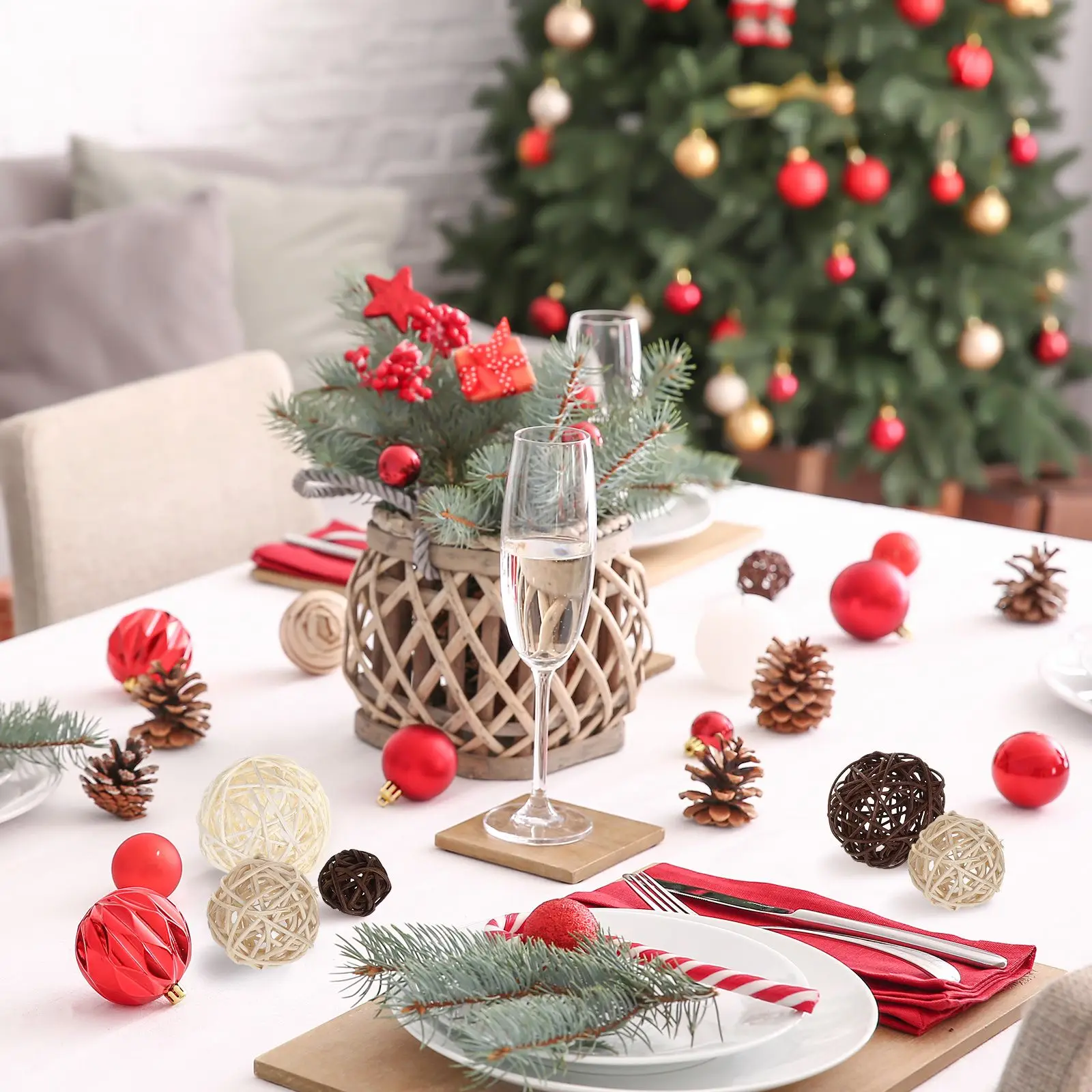 

24 Pcs Vine Balls Decorative Hanging Ornaments for Christmas Tree Door Wall Home Office Cafe Party DIY Decorations