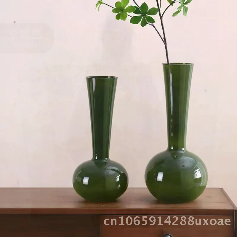 

Vintage Decorative Glass Vase Simple Solid Color Middle Ancient Art Ornament for Home Living Room Dining Table Flower Decor