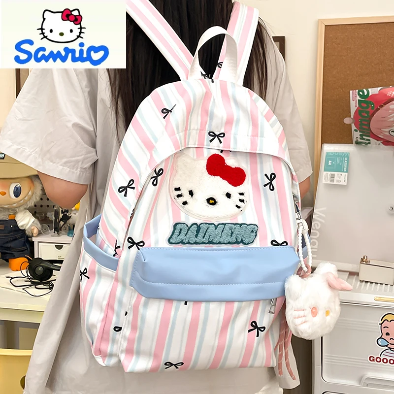 Sanrio High Quality Nylon Large Capacity Backpack Student Cartoon Hello Kitty Anime Cute Lightweight Weight Reducing Backpack