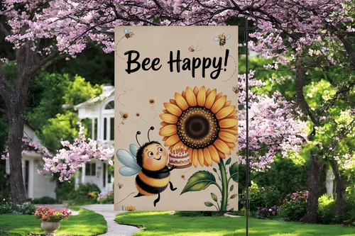 Bee Happy Garden Flag Sunflower Cute Bumblebee Summer Outdoor Yard Porch Decor RRM IIX SSL - view 4