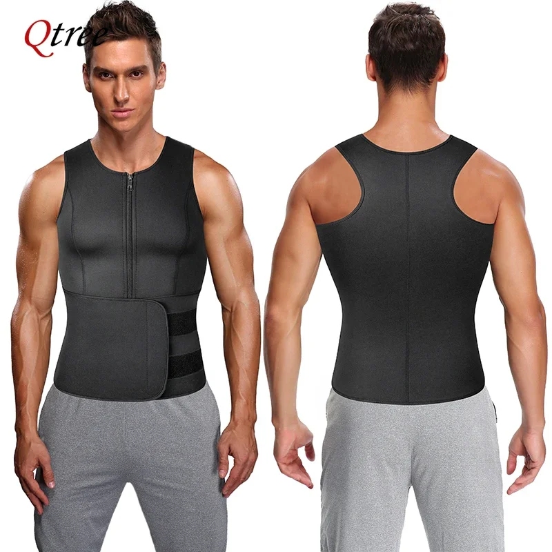 Qtree Sauna Sweat Jacket Men Compression Vest Body Shaper Tummy Control Waist Trainer Slimming Hot Neoprene Thermo Weight Loss