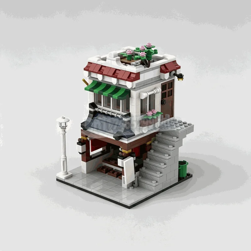 507Parts Modular Noodle Shop Building Blocks City Street Restaurant Architecture Model Creative DIY Assembly Toy Birthday Gift