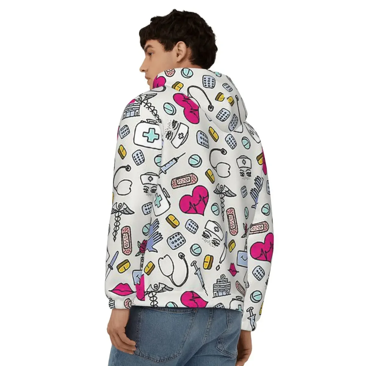 ممرضة Pattern0 التمريض نمط ممرضة قلنسوة بسحاب Harajuku البلوز الخريف الشتاء الرجال النساء بلوزات طويلة الأكمام بلايز