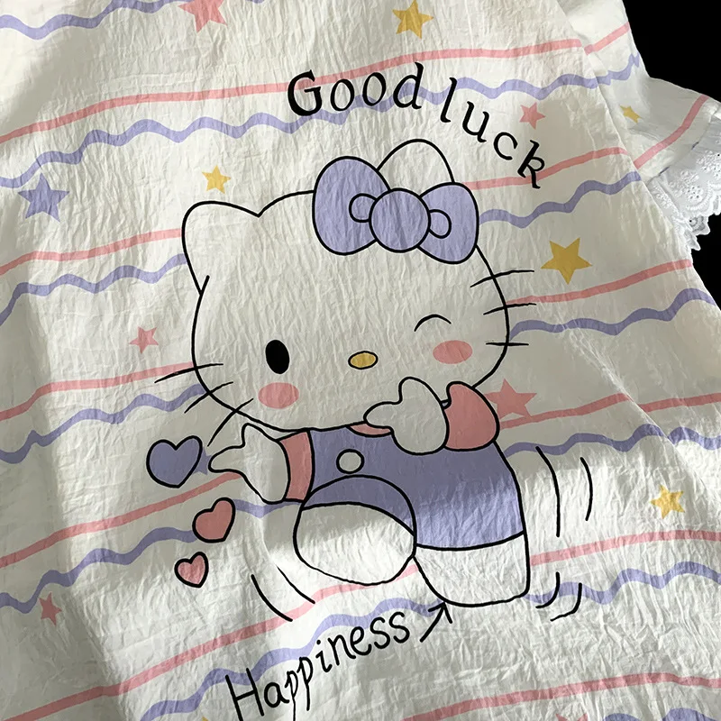 2026 Cute Hello Kitty Girls Nightgowns Sanrio Pajamas Dress Sweet Women Sleepshirts with Chest Pads Sleepwear Summer Homewear
