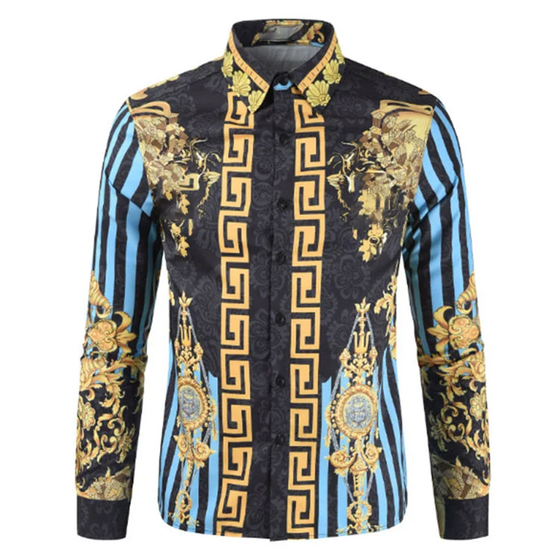 Men's New Fashion Men's Long Sleeve Shirt Top Gold Red Purple Button Shirt Fashion Luxury Soft Comfort Top