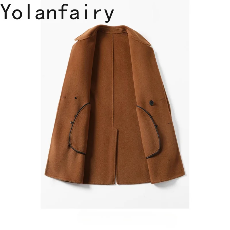 YOLANFAIRY 2026 Autumn Winter 100% Wool Coat for Man Suit Collar Mid-length Woolen Jacket Double-sided Wool Trench Coats Trend