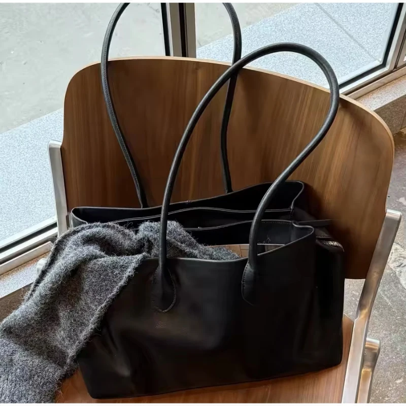 

Casual Commuting Large Capacity Shoulder Bag, Zipper Multi Layer PU Leather Tote, Women's High Quality Underarm Boston Handbag