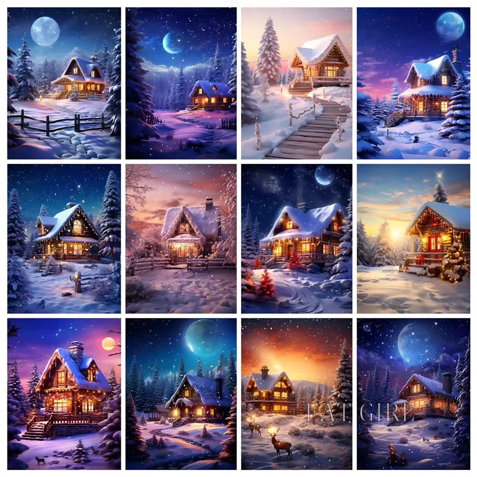 Snow House 5d Diamond Painting Christmas Diy Full Square Round Drill Cross Stitch Diamond Mosaic Art Embroidery Decor For Home